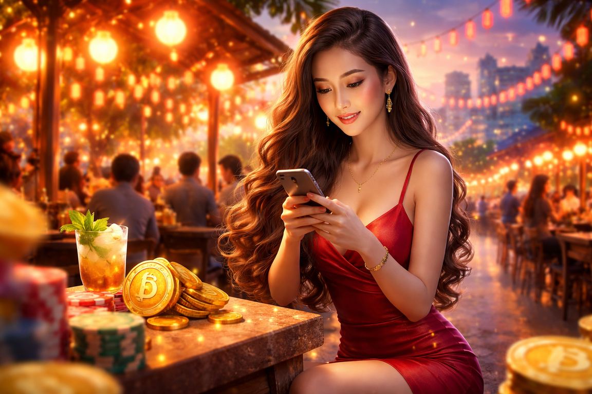 Thành viên VIP tại chợ đêm Ninh Bình kiểm tra quyền lợi thưởng trên điện thoại